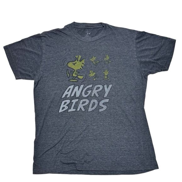 Snoopy Peanuts Shirt Mens Medium M Short Sleeve Woodstock Angry Birds Knit Gray - Picture 1 of 9
